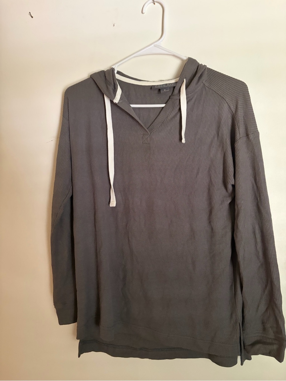 Women's Hooded Waffle-Knit Pullover Sweatshirt - Gray